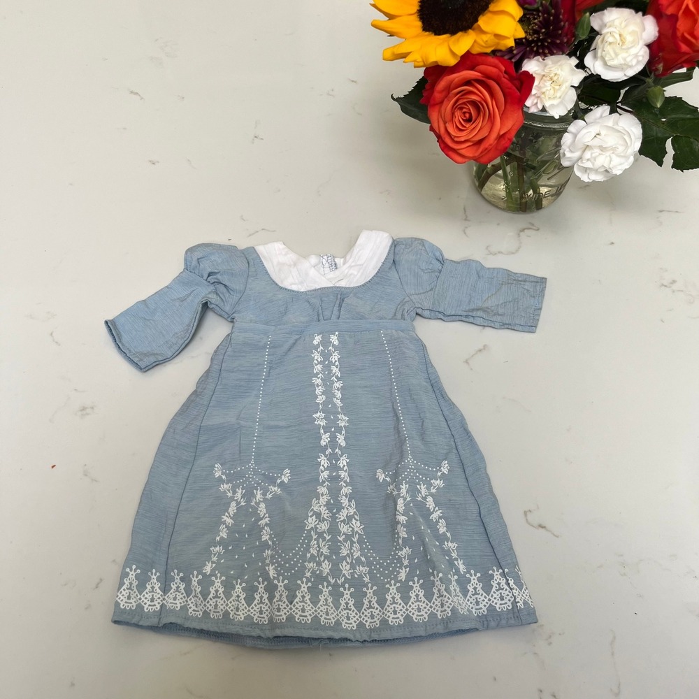 American Girl Caroline Abbott Birthday Dress Blue Floral Embroidery 18 Inch Doll